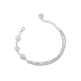 925 Silver Baroque Pearls Zircon Layered Bracelet