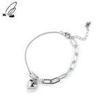 925 Silver Heart Chain Bracelet Minimalist Gothic Jewelry