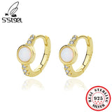 S'STEEL Silver 925 Zircon Opal Hoop Earrings Women's Party Jewelry