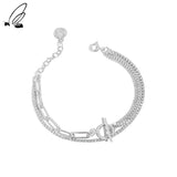 S'STEEL 925 Silver Bracelets Zircon Buckle Double-layer Chain Punk Women Jewelry