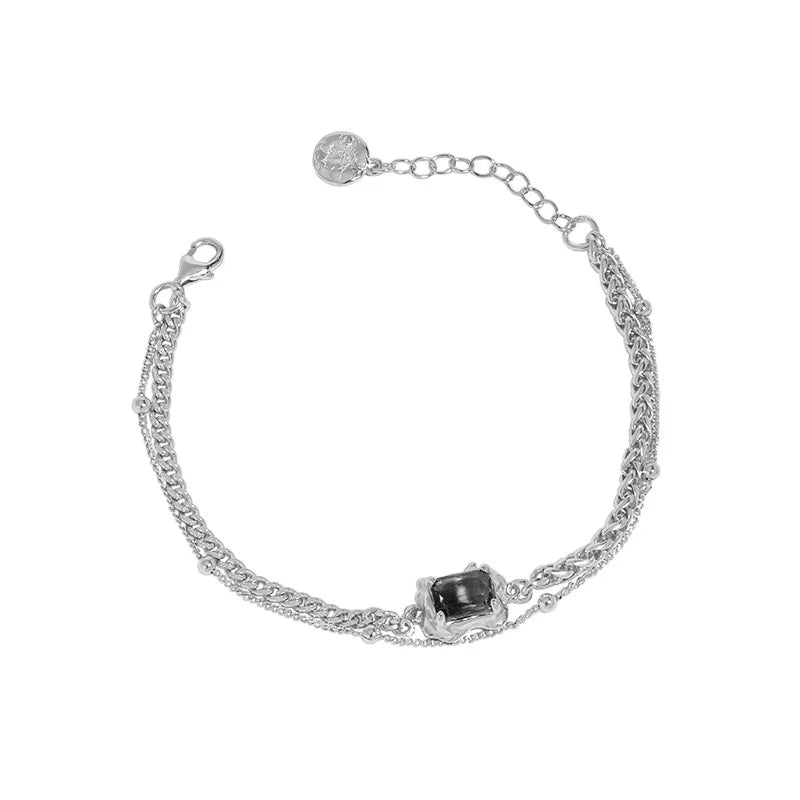 S'STEEL Double-layer Chain Bangles Platinum Women Punk Jewellery