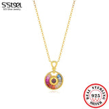 S'STEEL Silver 925 Rainbow Zircon Pendant Necklace Women Chain Jewelry
