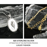 Sterling Silver 925 Woman Chain Choker Oval Photo Frame Flower Vintage