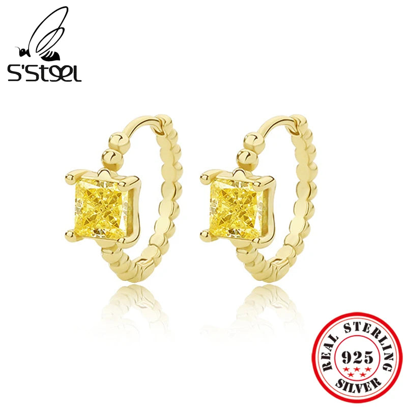 S'STEEL Sterling Silver Zircon Hoop Earrings For Women