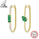 S'STEEL Silver 925 Zircon Hoop Earrings Retro Asymmetry Earings