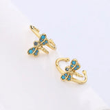 925 Silver Turquoise Dragonfly Earrings Zircon Earcuff Clip On Earings