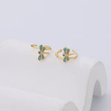925 Silver Turquoise Dragonfly Earrings Zircon Earcuff Clip On Earings