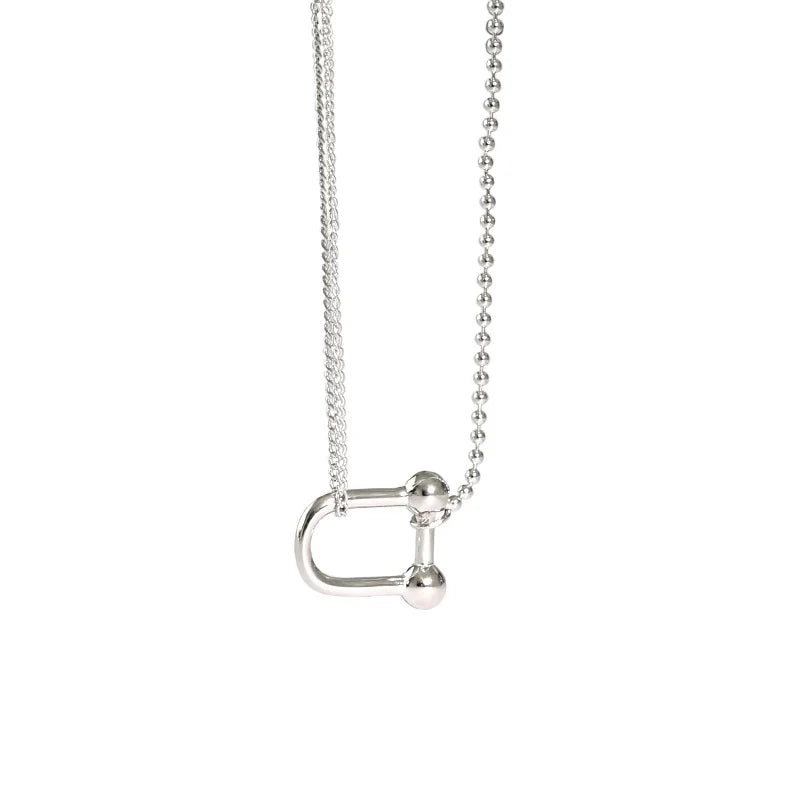 925 Sterling Silver U-shaped Necklace Round Bead Chain Choker