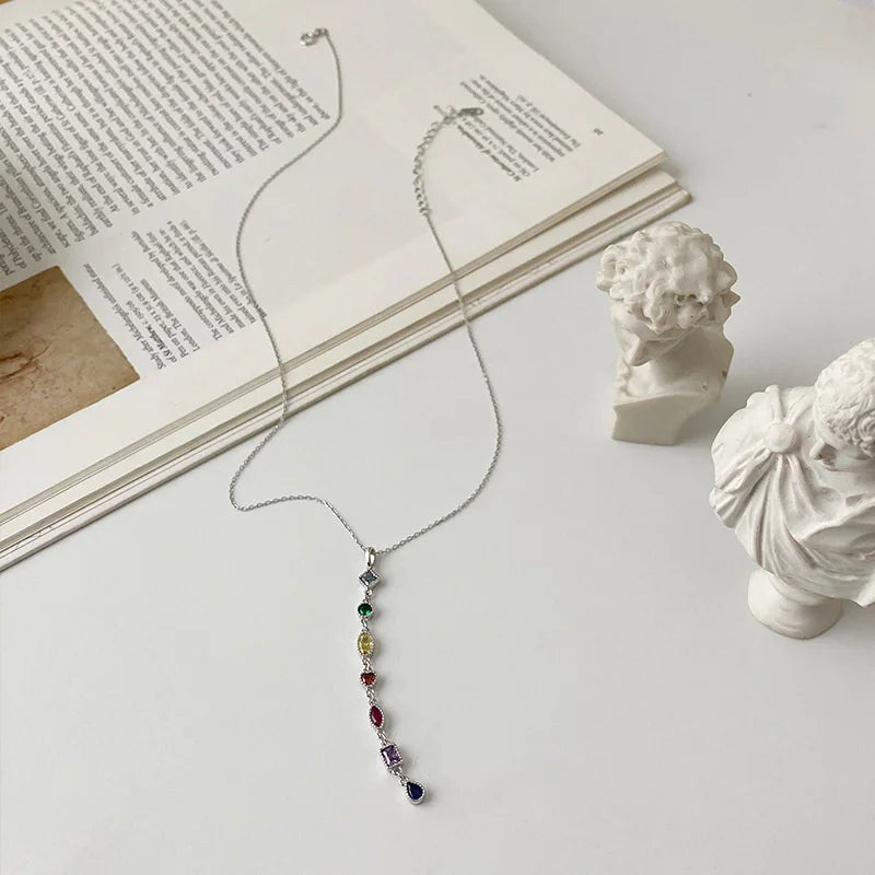 925 Sterling Silver Zircon Tassel Necklace for Women