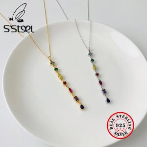 925 Sterling Silver Zircon Tassel Necklace for Women