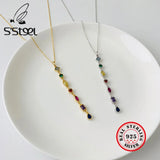 925 Sterling Silver Zircon Tassel Necklace for Women
