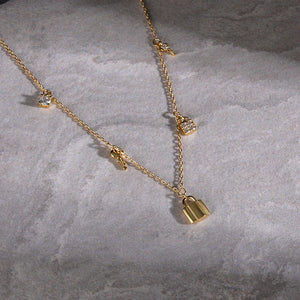 Sterling Silver Zircon Lock Shape Pendant Necklace for Women