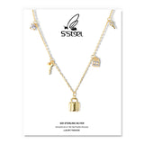 Sterling Silver Zircon Lock Shape Pendant Necklace for Women