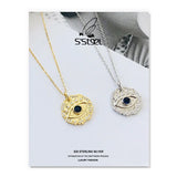 S'STEEL Zircon Round Pendant 925 Sterling Silver Devil's Eye Necklace