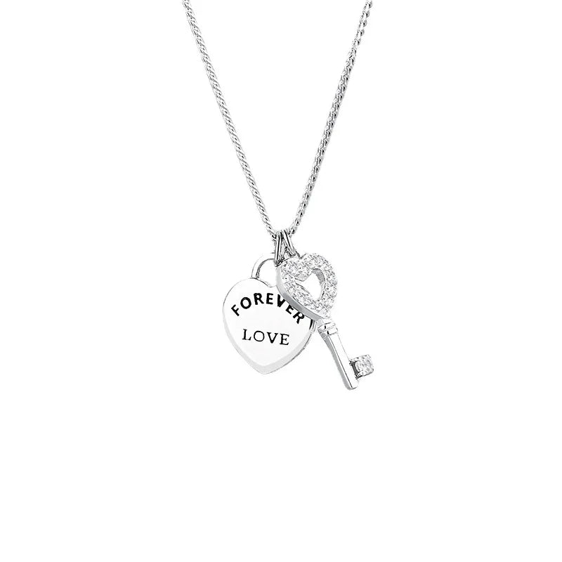 Sterling Silver Heart Key Pendant Necklace for Women