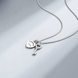 Sterling Silver Heart Key Pendant Necklace for Women