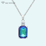 Square Crystal 585 Rose Pendant Necklace for Women Wedding Party Jewelry