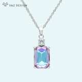 Square Crystal 585 Rose Pendant Necklace for Women Wedding Party Jewelry