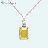 Square Crystal 585 Rose Pendant Necklace for Women Wedding Party Jewelry