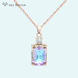 Square Crystal 585 Rose Pendant Necklace for Women Wedding Party Jewelry