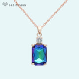 Square Crystal 585 Rose Pendant Necklace for Women Wedding Party Jewelry