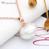 S&Z Classic Big Bread Pearl Pendant 585 Rose Necklace For Women