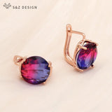Rose Big Round Tourmaline Dangle Earrings Wedding Party Jewelry