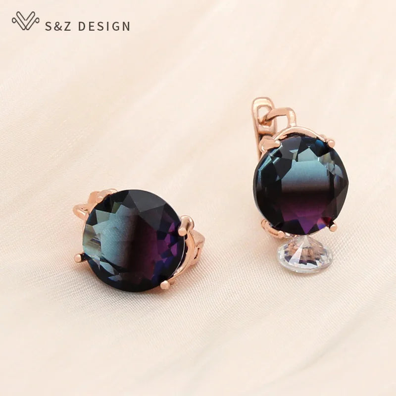 Rose Big Round Tourmaline Dangle Earrings Wedding Party Jewelry