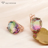 Rose Big Round Tourmaline Dangle Earrings Wedding Party Jewelry