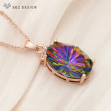 S&Z Rose Crystal Pendant Necklace Wedding Jewelry