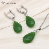 S&Z 585 Rose Water Drop Dangle Earrings & Pendant Necklace Set