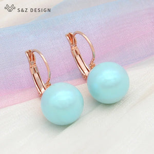 Colorful Pearl Drop Earrings For Women Girl Wedding Party Rose Eardrop