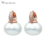 S&Z Big Pearl Dangle Earrings for Women Wedding Jewelry