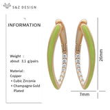 Champagne Green Enamel Drop Earrings Wedding Party Jewelry