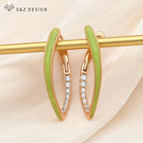 Champagne Green Enamel Drop Earrings Wedding Party Jewelry