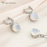 S&Z Round Green Opal Drop Earrings & Necklace Set