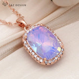 S&Z 585 Rose Rectangle Crystal Pendant Necklace For Women