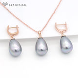 S&Z Pearls Water Drop Earrings 585 Rose Jewelry Sets For Women Wedding Party