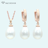 S&Z Pearls Water Drop Earrings 585 Rose Jewelry Sets For Women Wedding Party