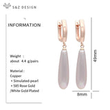 S&Z Long Water Drop Pearl Dangle Earrings 585 Rose Jewelry