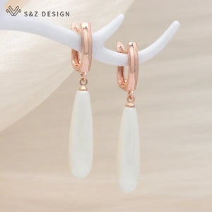 S&Z Long Water Drop Pearl Dangle Earrings 585 Rose Jewelry