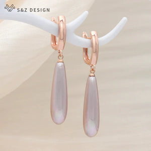 S&Z Long Water Drop Pearl Dangle Earrings 585 Rose Jewelry
