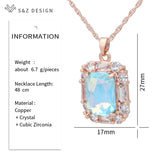 S&Z Crystal Pendant Necklace 585 Rose Wedding CZ Jewelry