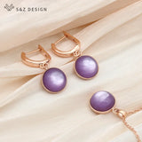 Dangle Earrings and Pendant Necklace Jewelry Set 585 Rose For Women