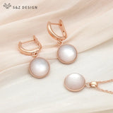 Dangle Earrings and Pendant Necklace Jewelry Set 585 Rose For Women