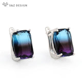 S&Z Square Tourmaline Dangle Earrings 585 Rose Wedding Jewelry