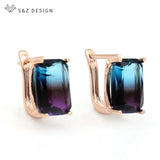 S&Z Square Tourmaline Dangle Earrings 585 Rose Wedding Jewelry