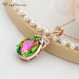 CZ Water Drop Crystal 585 Rose Necklace Wedding Jewelry