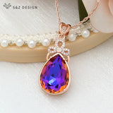 CZ Water Drop Crystal 585 Rose Necklace Wedding Jewelry