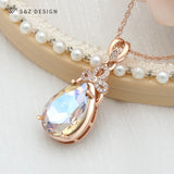 CZ Water Drop Crystal 585 Rose Necklace Wedding Jewelry